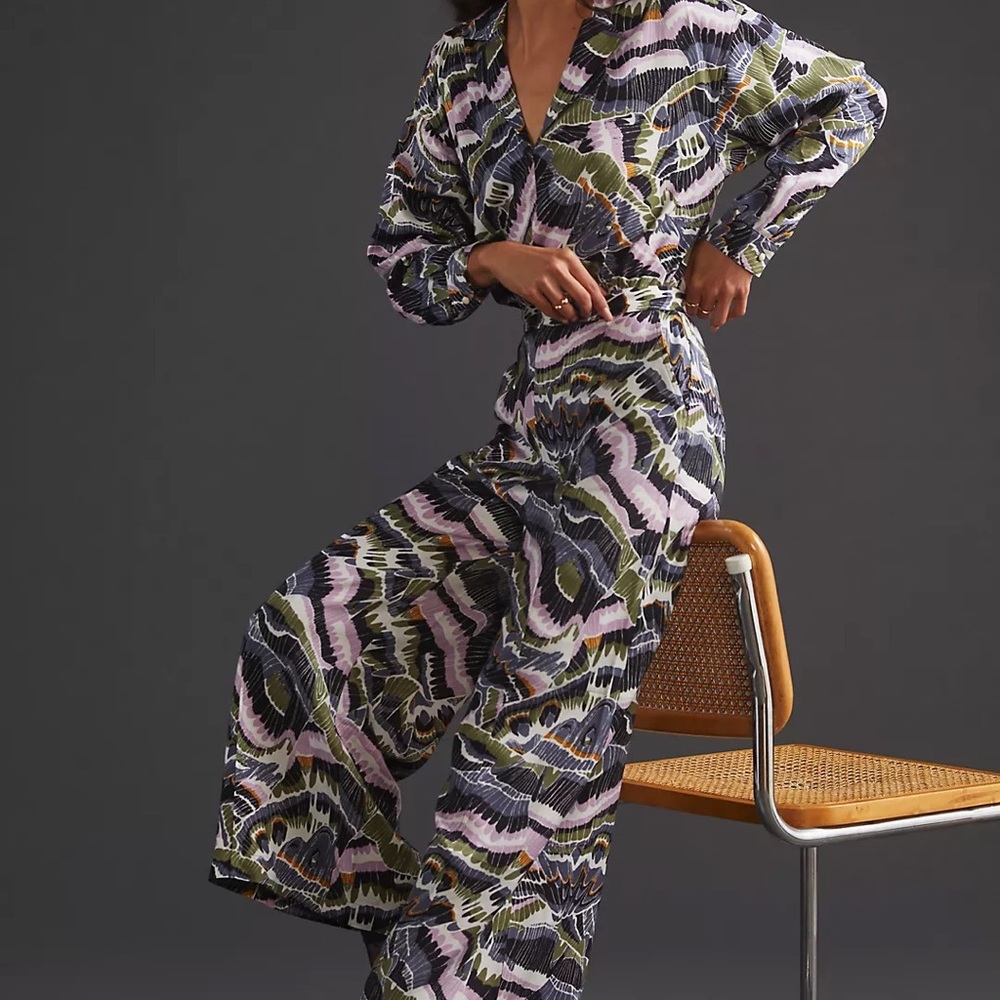 NWT Anthropologie Abstract Pant Set 4 HTF Blouse Bodysuit & Pants Open Back